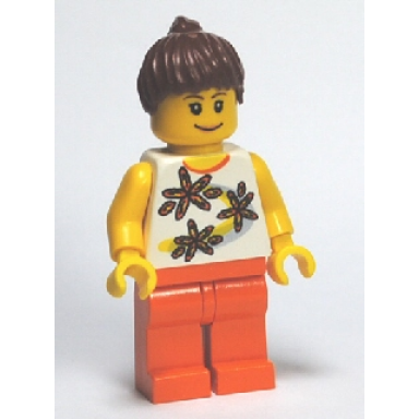 yellow flowers - reddish brown ponytail hair orange legs