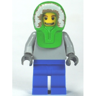 plain light bluish gray torso blue legs bright green hood