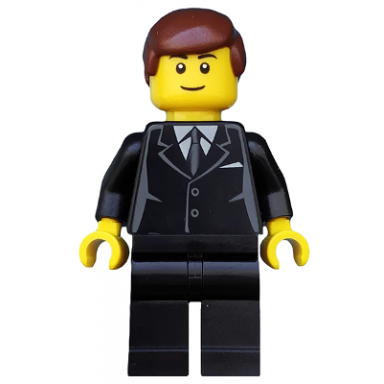 suit black reddish brown male hair black eyebrows thin grin