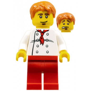 chef - white torso with 8 buttons red legs dark orange short tousled hair