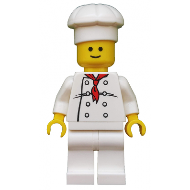chef - white torso with 8 buttons black wrinkles no back print white legs standard grin
