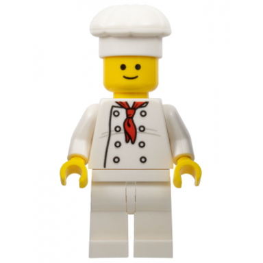 chef - white torso with 8 buttons light bluish gray wrinkles with back print white legs standard grin