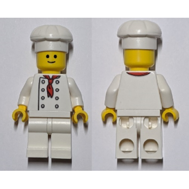 chef - white torso with 8 buttons no wrinkles front or back with back print white legs standard grin