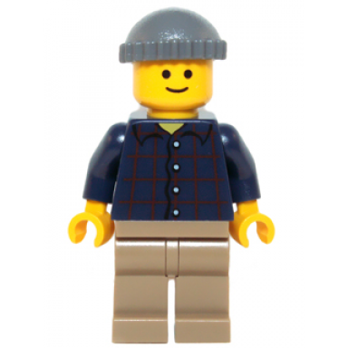 plaid button shirt dark tan legs dark bluish gray knit cap standard grin pool player