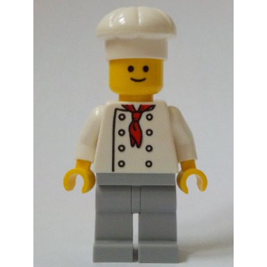baker chef - white torso with 8 buttons no wrinkles front or back light bluish gray legs