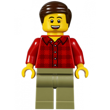 dad red plaid flannel shirt olive green legs dark brown smooth hair