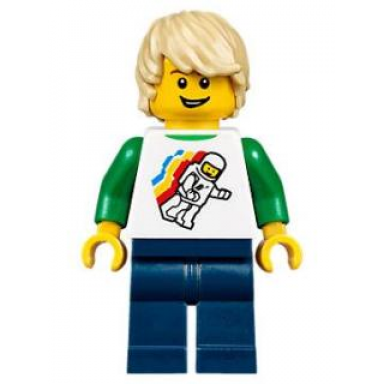 boy - classic space minifigure floating pattern dark blue legs tan tousled hair