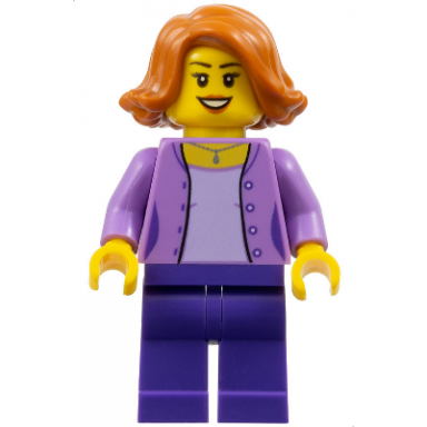mom - medium lavender jacket over lavender shirt dark purple legs dark orange female hair short swept sideways