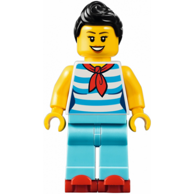 downtown diner waitress - female dark azure and white striped shirt with red scarf medium azure legs black ponytail red roller skates