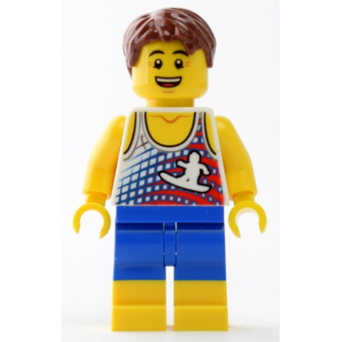 beach tourist with surfer tank top and yellow boots
