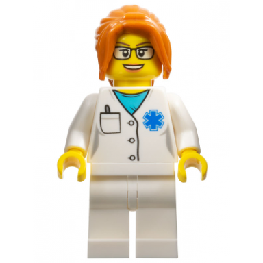 doctor - emt star of life white legs dark orange hair ponytail long with side bangs glasses
