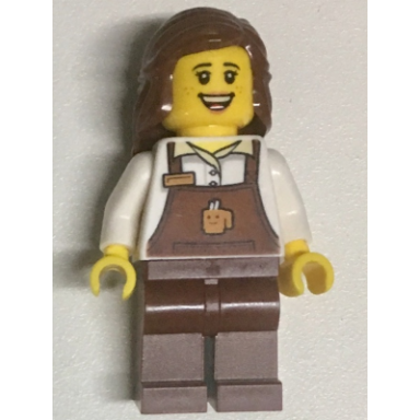 barista - female reddish brown apron with cup and name tag reddish brown legs reddish brown hair