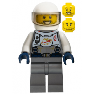 astronaut - male flat silver spacesuit with harness and white panel with classic space logo stubble