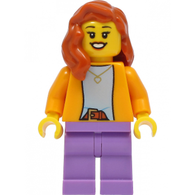 mom - bright light orange jacket medium lavender legs dark orange hair