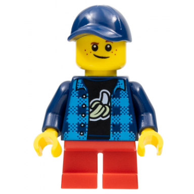 boy - dark blue banana shirt red short legs crooked dark blue cap