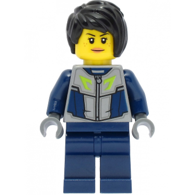 submarine pilot - female flat silver and dark blue jacket black hair