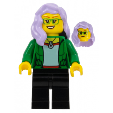 woman green jacket lavender hair