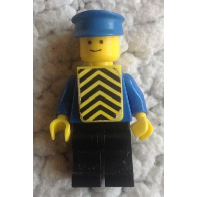 plain blue torso with blue arms black legs blue hat yellow vest with black chevrons stickers