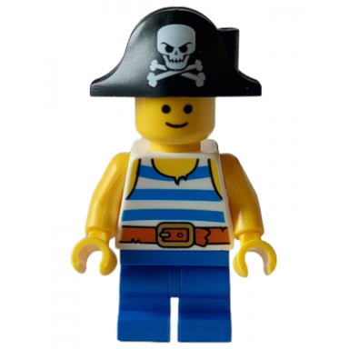 child - pirate costume white tank top with blue stripes blue medium legs bicorn hat