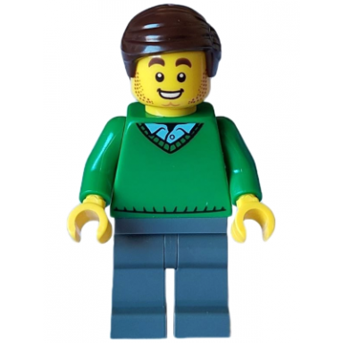 mover - male green v-neck sweater dark bluish gray legs dark brown hair