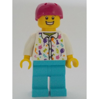 man - white party shirt medium azure legs magenta helmet