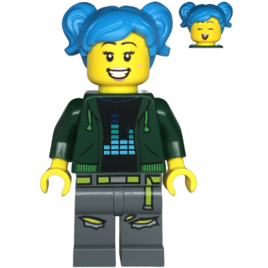 poppy starr - dark green hoodie dark bluish gray legs