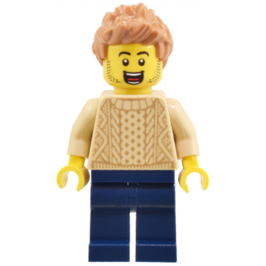 adult - male tan knit cable sweater dark blue legs medium nougat spiked hair