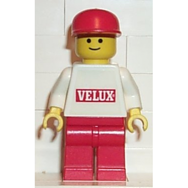 velux sticker on white torso red legs red cap