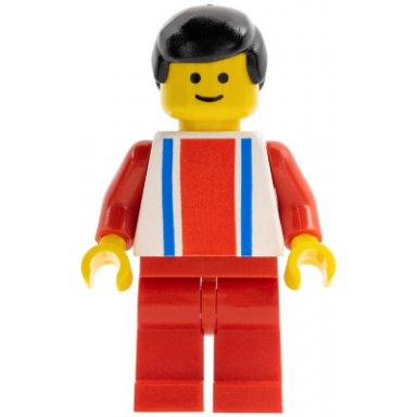 vertical lines red blue - red arms - red legs black male hair