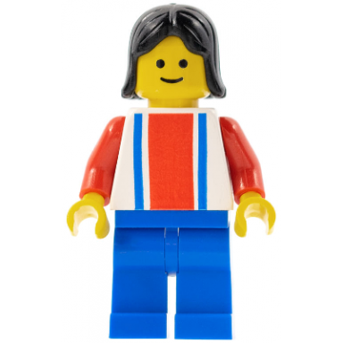 vertical lines red blue - red arms - blue legs black female hair