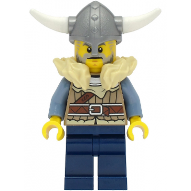 viking warrior - male dark tan jacket with tan fur dark blue legs flat silver helmet