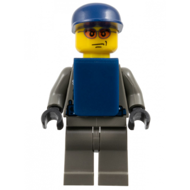 police - security guard dark gray legs dark blue cap dark blue vest