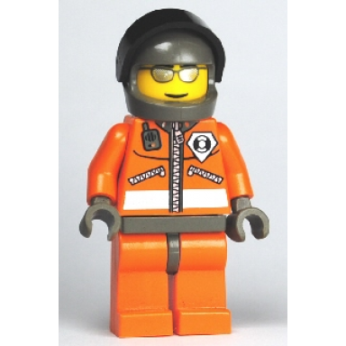 coast guard world city - orange jacket with zipper silver sunglasses dark gray helmet