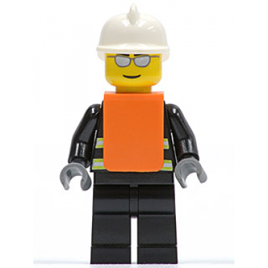 fire - reflective stripes black legs white fire helmet silver sunglasses orange vest