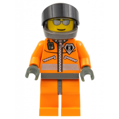 coast guard world city - orange jacket with zipper silver sunglasses dark bluish gray helmet dark gray hands