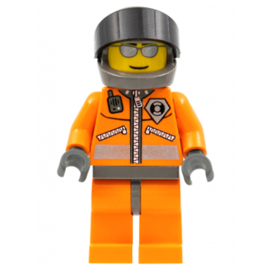 coast guard world city - orange jacket with zipper silver sunglasses dark bluish gray helmet dark bluish gray hands