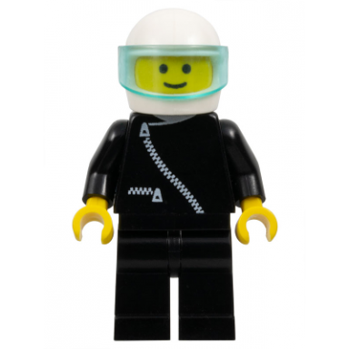 jacket with zipper - black black legs white helmet trans-light blue visor