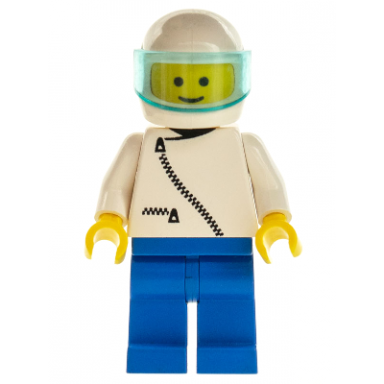 jacket with zipper - white blue legs white helmet trans-light blue visor