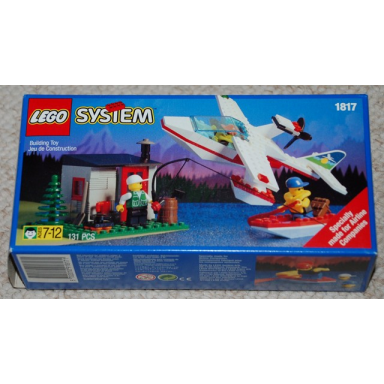 sea plane with hut and boat