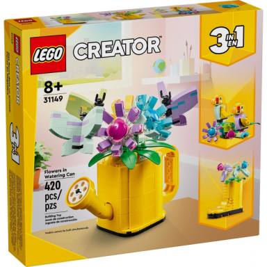 flowers in watering can