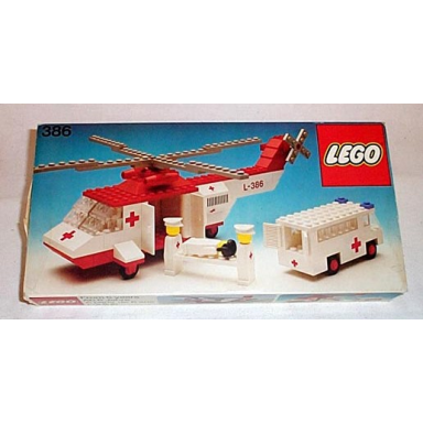 red cross helicopter and ambulance rescue vehicles