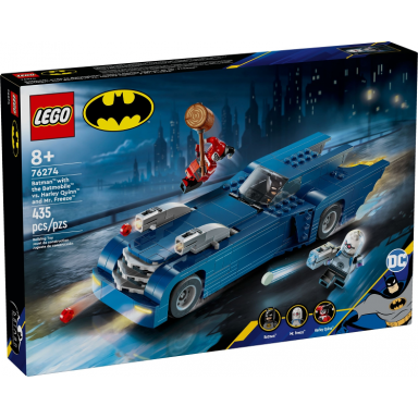 batman with the batmobile vs harley quinn and mr freeze