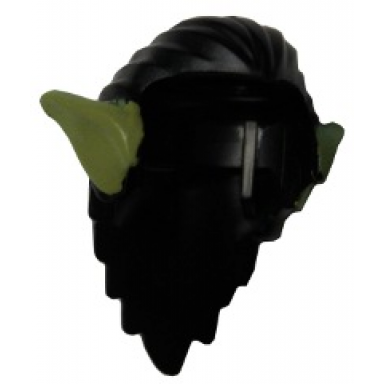 minifigure hair long and combed back with olive green pointed ears pattern