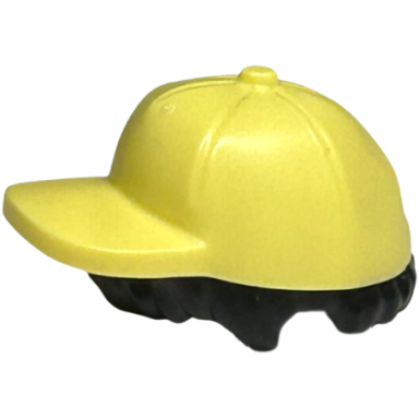 minifigure hair combo hair with hat short tousled hair with molded bright light yellow ball cap pattern