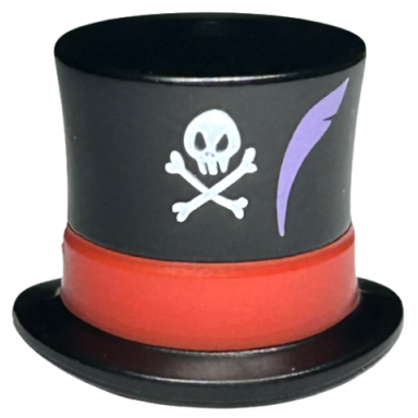 minifigure headgear hat top hat large with molded red band and printed white skull crossbones and medium lavender feather pattern