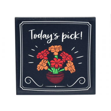 tile 6 x 6 with bottom tubes with sign white borders script todays pick! and bowl with red and orange flowers pattern sticker - set 10290