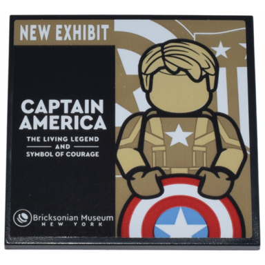 black tile 6 x 6 with tan and dark tan steve rogers mannequin and red white and medium blue shield new exhibit and captain america pattern sticker - set 76218