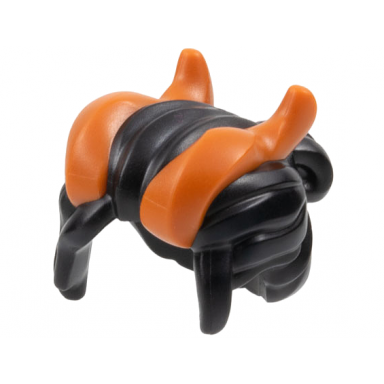 minifigure hair with side bangs and bun with molded dark orange horns pattern