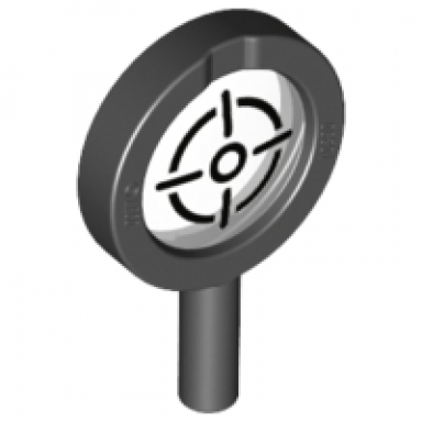 minifigure utensil magnifying glass thick frame and solid handle with trans-clear lens with crosshairs pattern