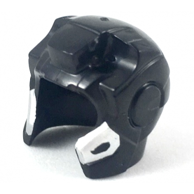 black minifigure headgear helmet space with open face and top hinge with silver cheek panels pattern